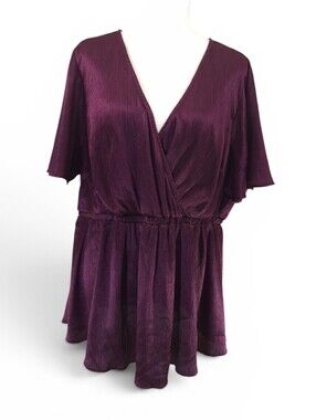 Torrid Flutter Sleeve Surplice Babydoll Top Burgundy Plunge Blouse - Sz 2X 18-20